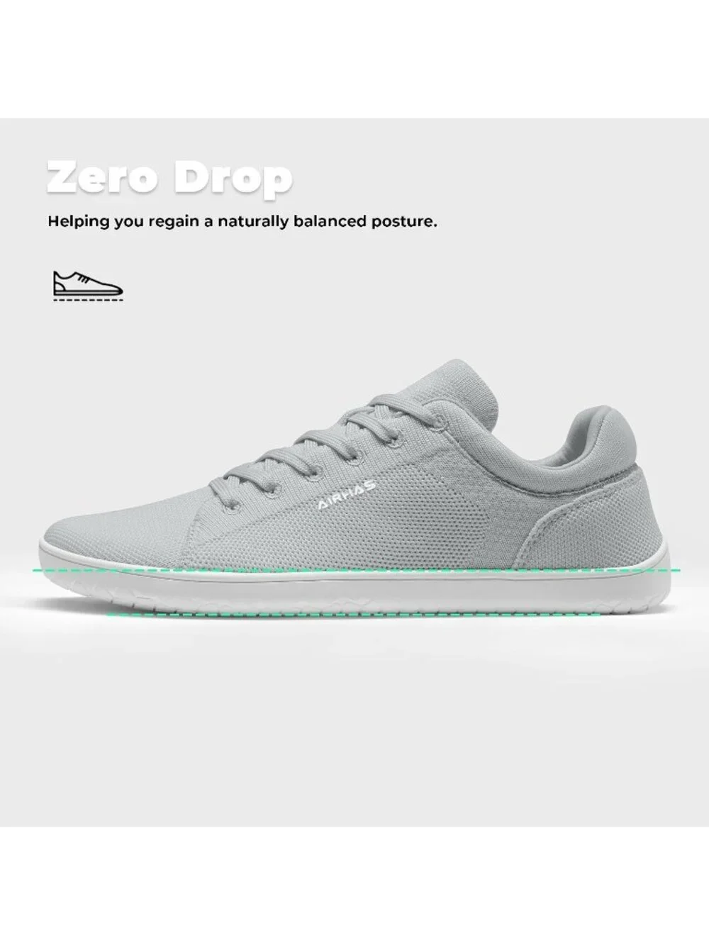 Women's Light Grey Knit Minimalist Barefoot Zero Drop Casual Walking Sneakers